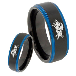 His Hers Wild Boar Blue Step Edges Tungsten Men's Wedding Band Set