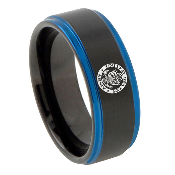 8mm U.S. Army Blue Step Edges Tungsten Carbide Mens Wedding Ring