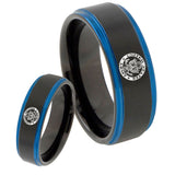 His Hers U.S. Army Blue Step Edges Tungsten Men's Wedding Band Set