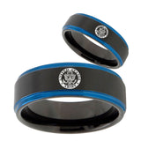 His Hers U.S. Army Blue Step Edges Tungsten Men's Wedding Band Set