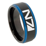 10mm N7 Design Blue Step Edges Brushed Tungsten Carbide Mens Promise Ring