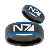 His Hers N7 Design Blue Step Edges Tungsten Men's Wedding Band Set