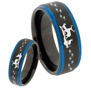 His Hers Deer Hunting Blue Step Edges Tungsten Men's Wedding Band Set