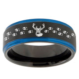 10mm Deer Antler Blue Step Edges Brushed Tungsten Carbide Mens Promise Ring