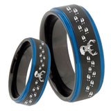 8mm Deer Antler Blue Step Edges Tungsten Carbide Mens Wedding Ring