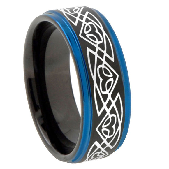 8mm Celtic Braided Blue Step Edges Tungsten Carbide Mens Wedding Ring