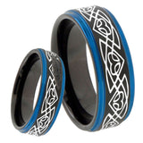 8mm Celtic Braided Blue Step Edges Tungsten Carbide Mens Wedding Ring