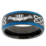 10mm Irish Claddagh Blue Step Edges Brushed Tungsten Carbide Mens Promise Ring