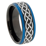 8mm Celtic Knot Blue Step Edges Tungsten Carbide Mens Wedding Ring