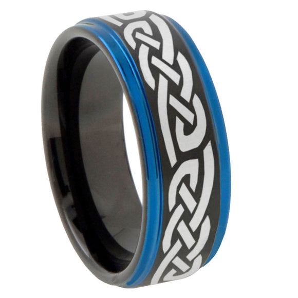 10mm Celtic Knot Infinity Love Blue Step Edges Brushed Tungsten Carbide Mens Promise Ring