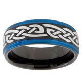 10mm Celtic Knot Infinity Love Blue Step Edges Brushed Tungsten Carbide Mens Promise Ring