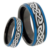 8mm Celtic Knot Infinity Love Blue Step Edges Tungsten Carbide Mens Wedding Ring