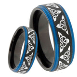 8mm Celtic Knot Blue Step Edges Tungsten Carbide Mens Wedding Ring