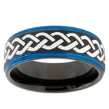 10mm Laser Celtic Knot Blue Step Edges Brushed Tungsten Carbide Mens Promise Ring