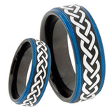 8mm Laser Celtic Knot Blue Step Edges Tungsten Carbide Mens Wedding Ring