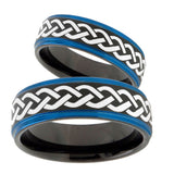 His Hers Laser Celtic Knot Blue Step Edges Tungsten Men's Wedding Band Set