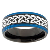 10mm Celtic Knot Love Blue Step Edges Brushed Tungsten Carbide Mens Promise Ring