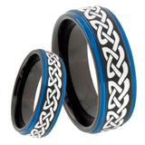 8mm Celtic Knot Love Blue Step Edges Tungsten Carbide Mens Wedding Ring