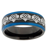 10mm Celtic Knot Heart Blue Step Edges Brushed Tungsten Carbide Mens Promise Ring