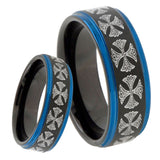 8mm Medieval Cross Blue Step Edges Tungsten Carbide Mens Wedding Ring