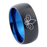 8mm Fleur De Lis Dome Tungsten Carbide Blue Wedding Band Mens