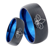 8mm Fleur De Lis Dome Tungsten Carbide Blue Wedding Band Mens