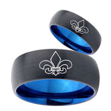 His Hers Fleur De Lis Dome Tungsten Carbide Blue Wedding Ring Set