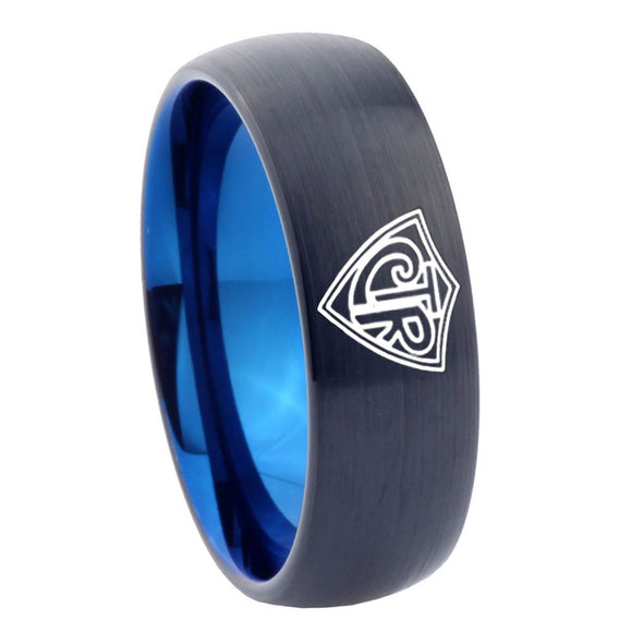 8mm CTR Design Dome Tungsten Carbide Blue Mens Ring Engraved