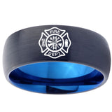 10mm Fire Department Dome Tungsten Carbide Blue Personalized Ring