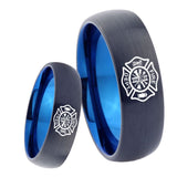 8mm Fire Department Dome Tungsten Carbide Blue Band Ring