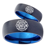 His Hers Fire Departments Dome Tungsten Blue Men's Band Ring Set