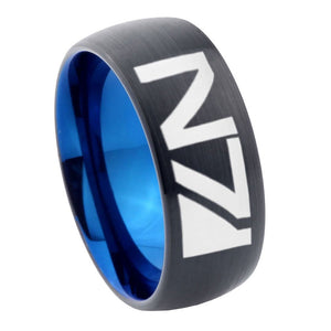 8mm N7 Design Dome Tungsten Carbide Blue Wedding Band Mens