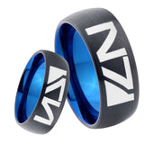 8mm N7 Design Dome Tungsten Carbide Blue Wedding Band Mens