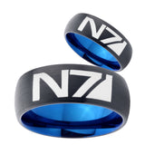 His Hers N7 Designs Dome Tungsten Carbide Blue Wedding Ring Set