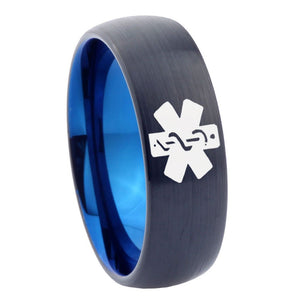 8mm Medical Alert Dome Tungsten Carbide Blue Men's Band Ring