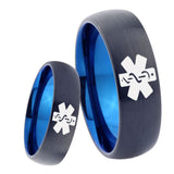 8mm Medical Alert Dome Tungsten Carbide Blue Men's Band Ring