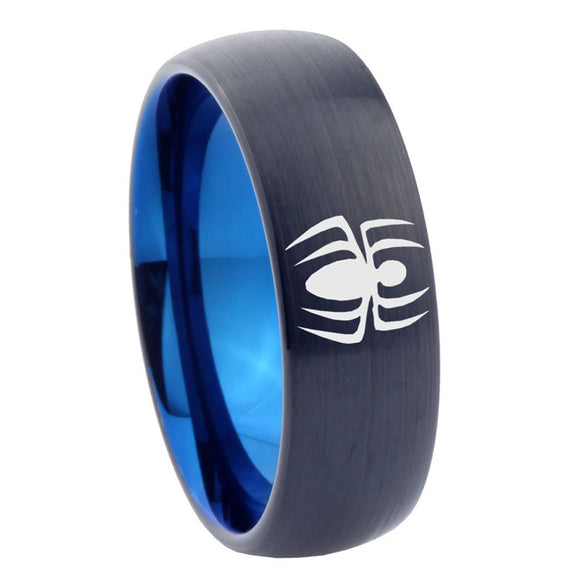 8mm Spiderman Dome Tungsten Carbide Blue Mens Promise Ring