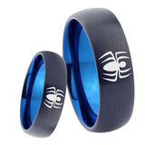 8mm Spiderman Dome Tungsten Carbide Blue Mens Promise Ring