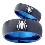 His Hers Spidermans Dome Tungsten Carbide Blue Engagement Ring Set