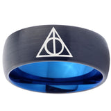 10mm Deathly Hallows Dome Tungsten Carbide Blue Mens Wedding Band