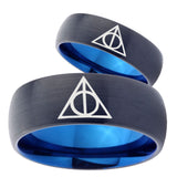 His Hers Deathly Hallows Dome Tungsten Carbide Blue Men's Ring Set