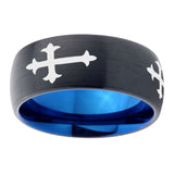 10mm Christian Cross Religious Dome Tungsten Carbide Blue Engagement Ring