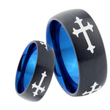 8mm Christian Cross Religious Dome Tungsten Carbide Blue Wedding Band Mens