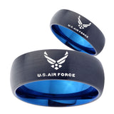 His Hers US Air Forces Dome Tungsten Carbide Blue Men's Band Ring Set