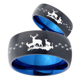 His Hers Deer Hunting Dome Tungsten Carbide Blue Wedding Ring Set