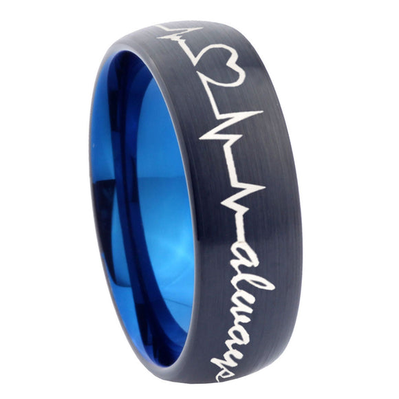 10mm Heart Beat forever Heart always more Dome Tungsten Blue Promise Ring