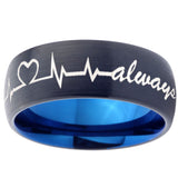 10mm Heart Beat forever Heart always more Dome Tungsten Blue Promise Ring