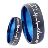 8mm Heart Beat forever Heart always more Dome Tungsten Blue Men's Ring