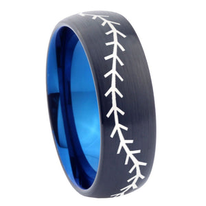 8mm Baseball Dome Tungsten Carbide Blue Personalized Ring