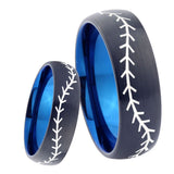 8mm Baseball Dome Tungsten Carbide Blue Personalized Ring